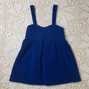 Vintage 1980s Cuddle Teen Girls 6 Years Blue Quilted Velvet Tunic Short Dress